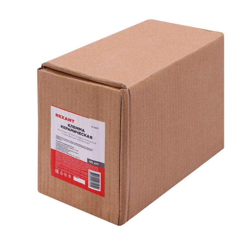  Клемма керамическая винтовая 12кв.мм 3 пары контактов с крепежным отверстием (уп.45шт) Rexant 07-6227 фото в каталоге от BTSprom.by