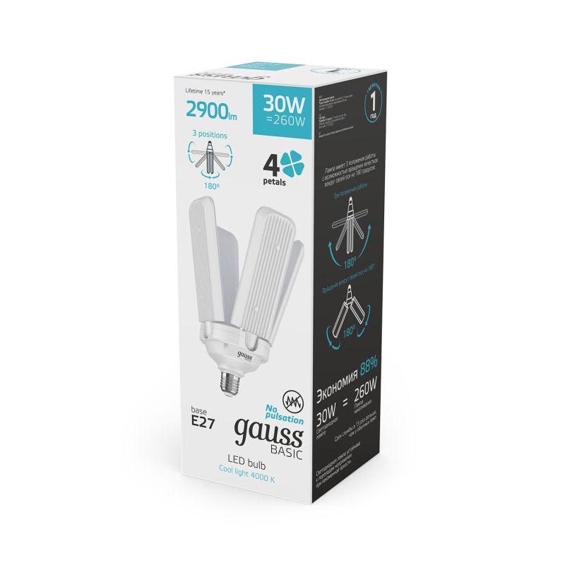 Лампа светодиодная Basic 30Вт клевер-4 4000К нейтр. бел. E27 2900лм GAUSS 11732232 фото в каталоге от BTSprom.by