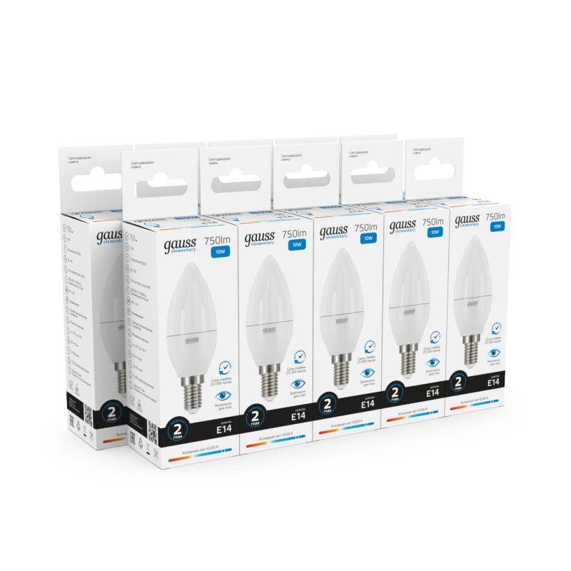 Лампа светодиодная Elementary 10Вт свеча 6500К холод. бел. E14 750лм GAUSS 33130 фото в каталоге от BTSprom.by