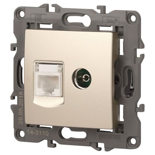  Розетка компьютерная + телевизионная 2-м Elegance 14-3110-04 RJ45 + TV IP20 механизм шампань Эра Б0034317 фото в каталоге от BTSprom.by