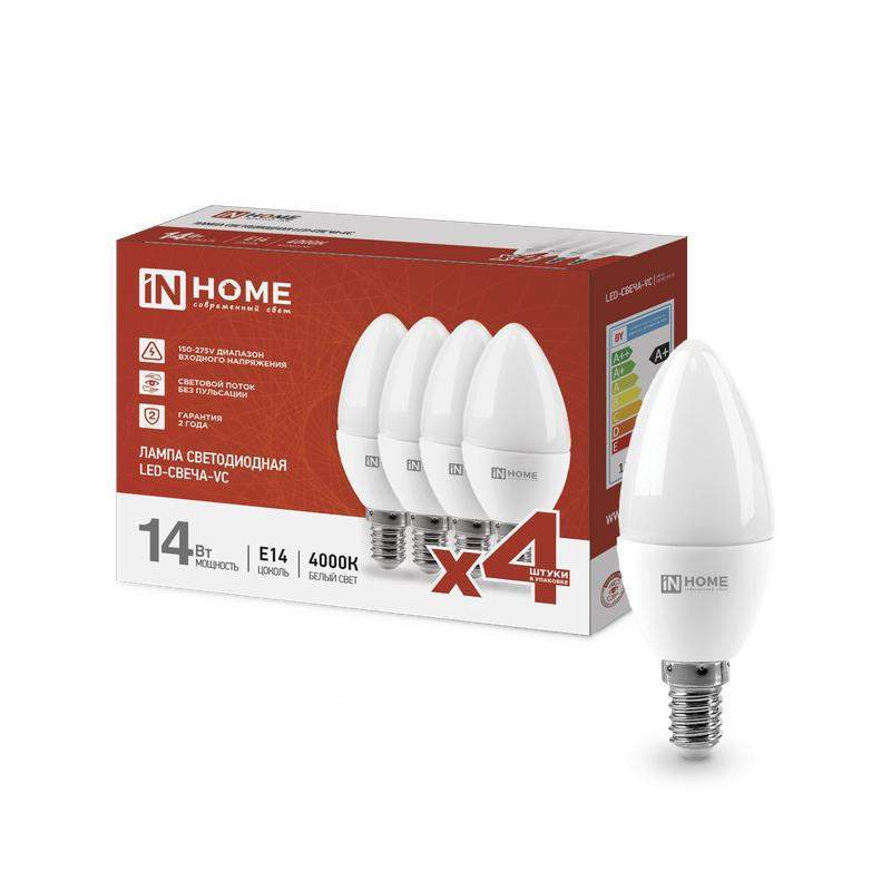 лампа светодиодная led-свеча-vc 4pack 14вт свеча 4000к нейтр. бел. e14 1330лм 230в (уп.4шт) in home 4690612052328 от BTSprom.by