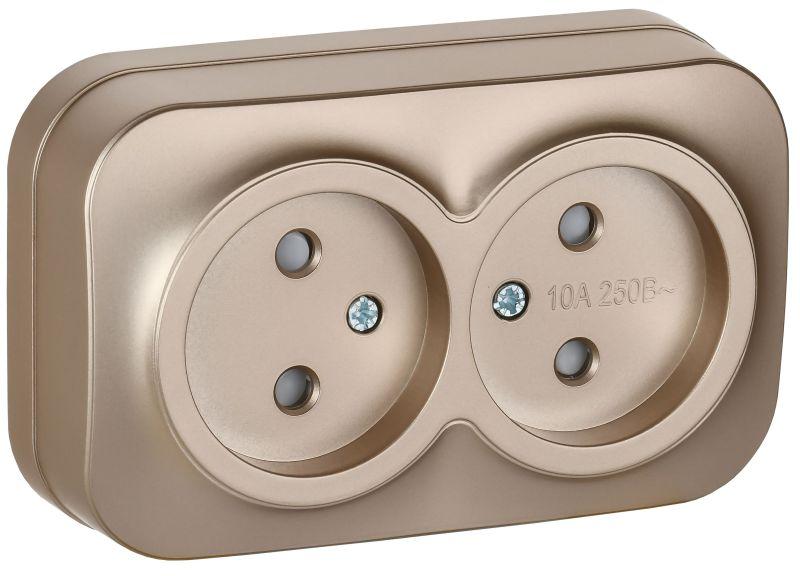 розетка 2-м оп glory рсш22-2-хшм 10а без заземл. защ. шторки шампань матов. iek erh23-k37m-10 от BTSprom.by