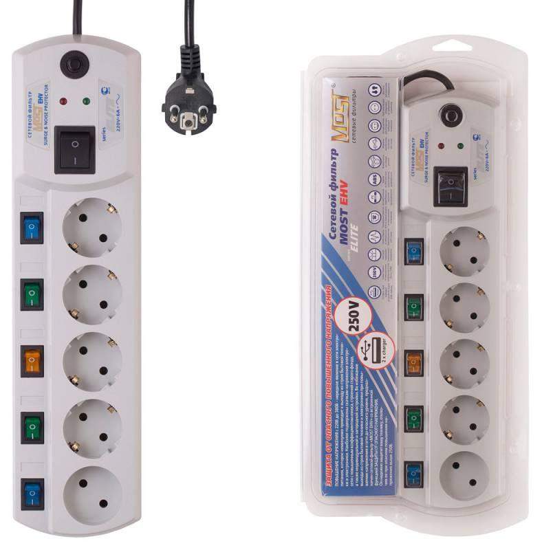 удлинитель с сетевым фильтром 5х5м с заземл. 10а ip20 cca 3х0.75 термозащита most 846802 от BTSprom.by