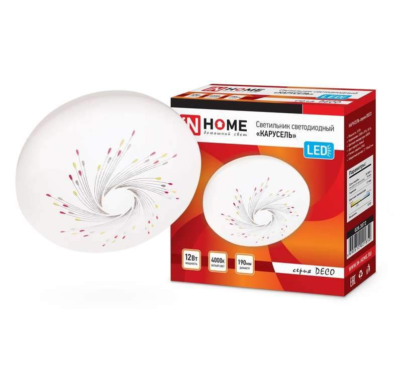 светильник светодиодный deco карусель 12вт 4000к 1080лм 230в 210х65мм in home 4690612021850 от BTSprom.by