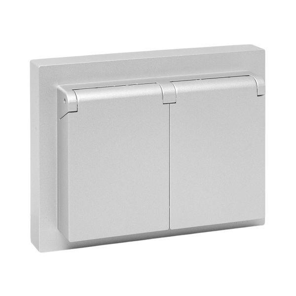 розетка 2-м сп эпика 16а ip44 с заземл. защ. шторки с рамкой с крышками механизм алюм. ekf up1-soa-211-44 от BTSprom.by