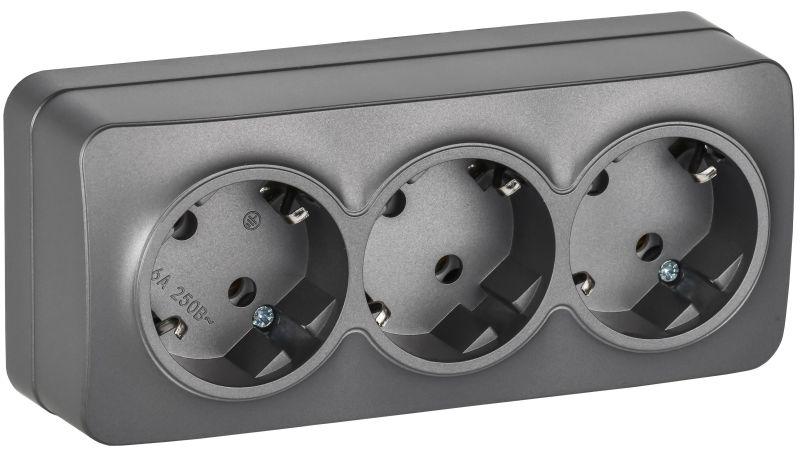 розетка 3-м оп glory рс23-3-хсм 16а с заземл. без защ. шторок сталь матов. iek erh31-k46m-16 от BTSprom.by