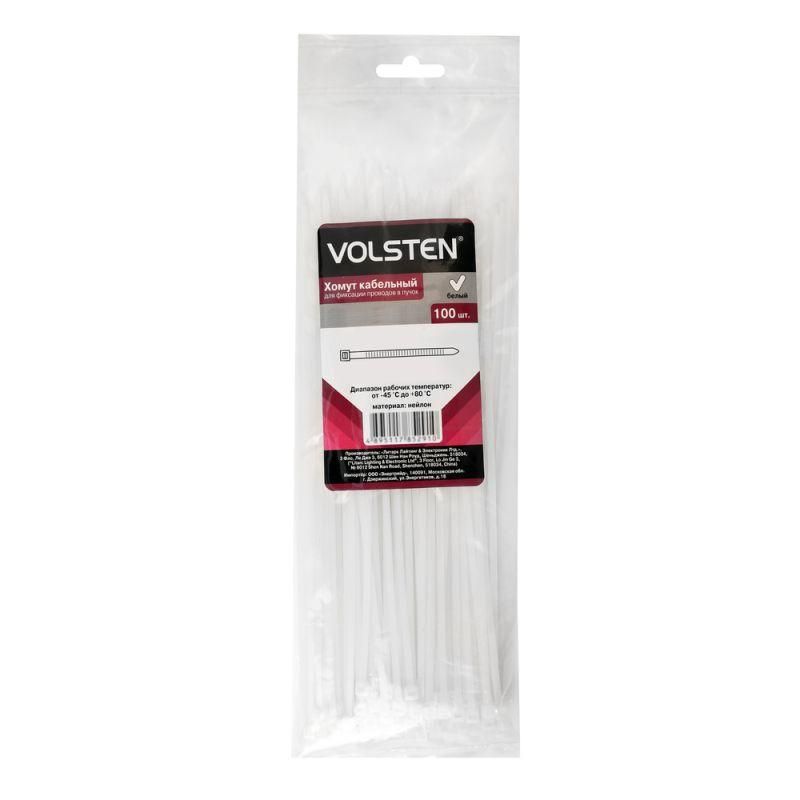 хомут кабельный v02-1w-4.8х300-100 4.8х300 нейл. бел. (уп.100шт) volsten 9509 от BTSprom.by