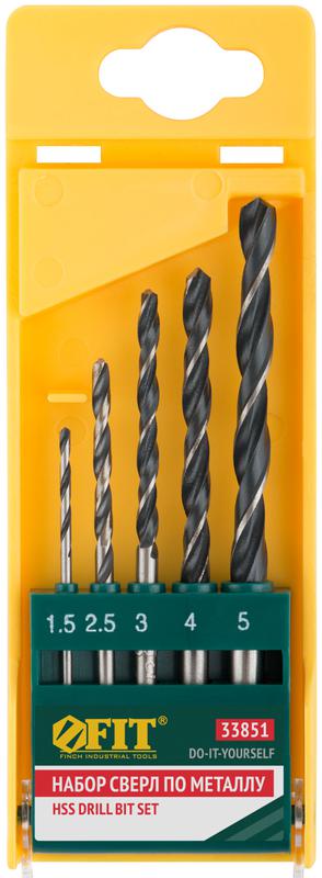  Набор сверл по металлу HSS черненых 5шт (15-25-3-4-5мм) FIT 33851 фото в каталоге от BTSprom.by