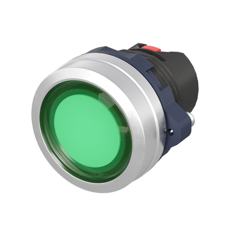 кнопка плоская без фиксации алюм. кольцо прозр. зел. dkc m22p-fmlga от BTSprom.by