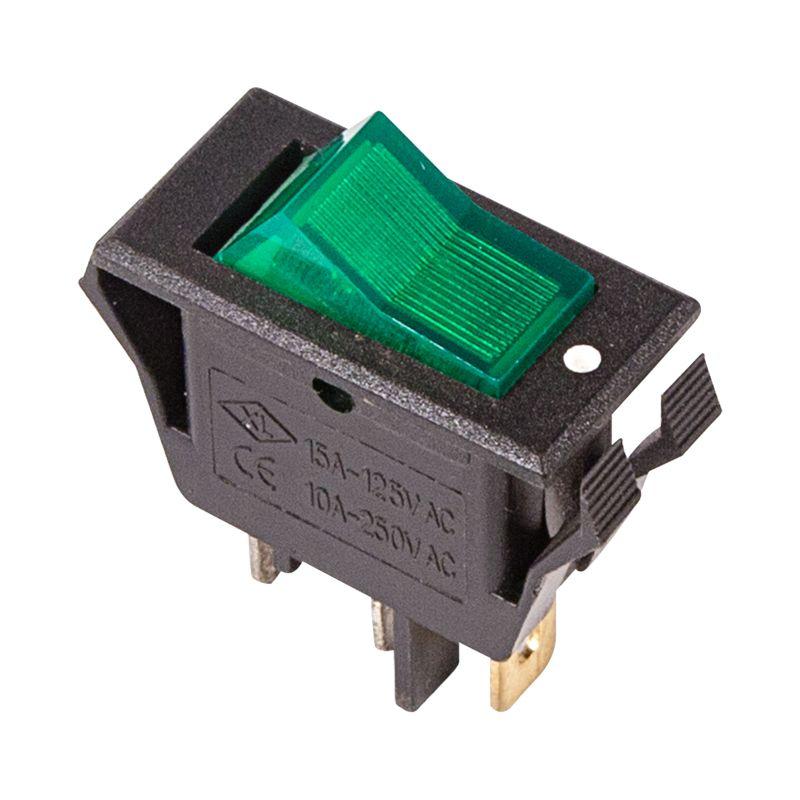 выключатель клавишный 250в 15а (3с) on-off зел. с подсветкой (rwb-413 sc-788) rexant 36-2226 от BTSprom.by