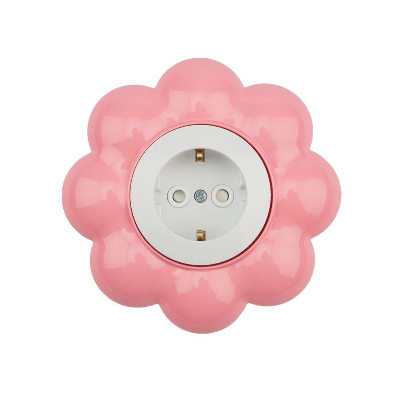 розетка 1-м сп happy цветок с заземл. защ. шторки бел./роз. kranz kr-78-0625 от BTSprom.by