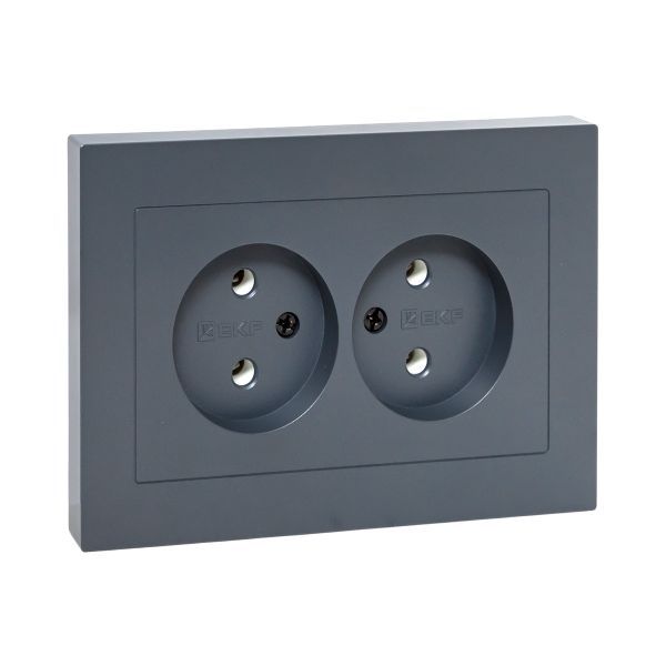 розетка 2-м сп эпика 16а без заземл. без защ. шторок с рамкой механизм графит ekf up1-sog-200 от BTSprom.by