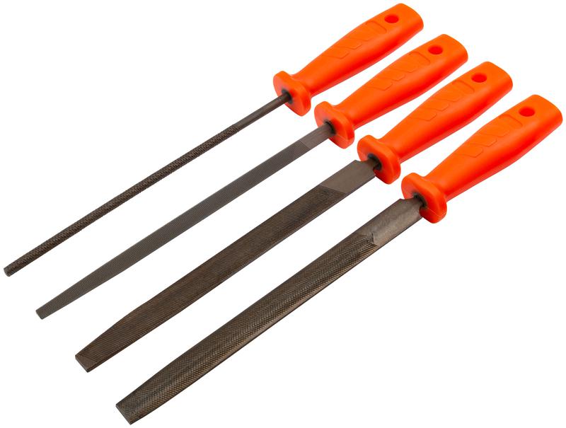  Напильник пластиковая ручка набор 4шт (трехгранный плоский круглый полукруглый) 200мм FIT 42705 фото в каталоге от BTSprom.by