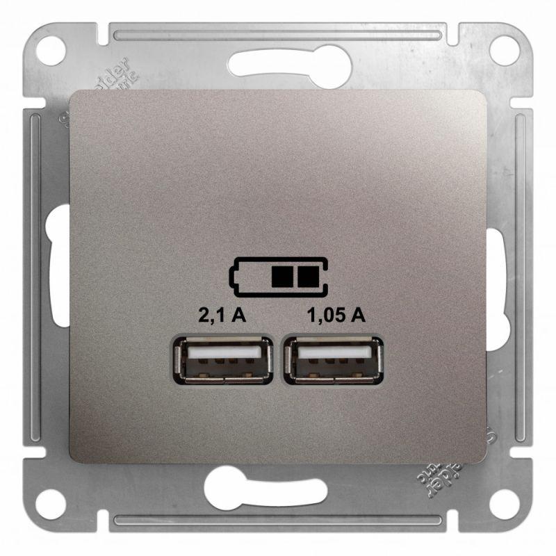 розетка usb 2-м сп glossa тип a+a 5в/2100ма 2х5в/1050ма механизм платина se gsl001233 от BTSprom.by