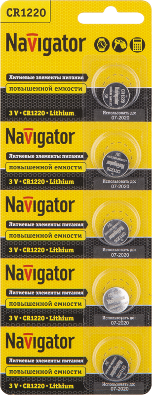 элемент питания литиевый cr1220 94 778 nbt-cr1220-bp5 (блист.5шт) navigator 94778 от BTSprom.by