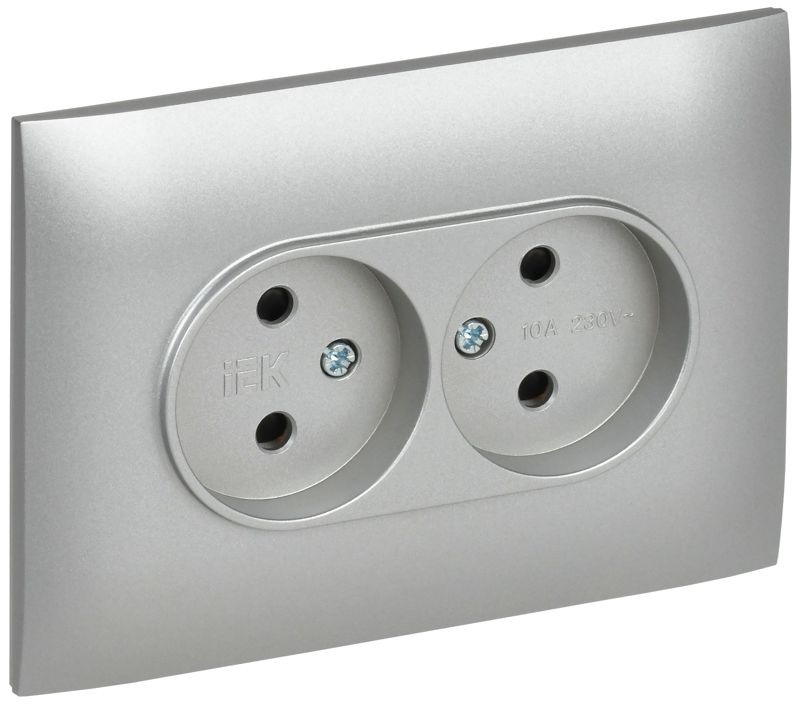 розетка 2-м skandy 10а без заземл. защ. шторки в сборе sk-r09s серебр. iek sk-r23-10-k23-f от BTSprom.by
