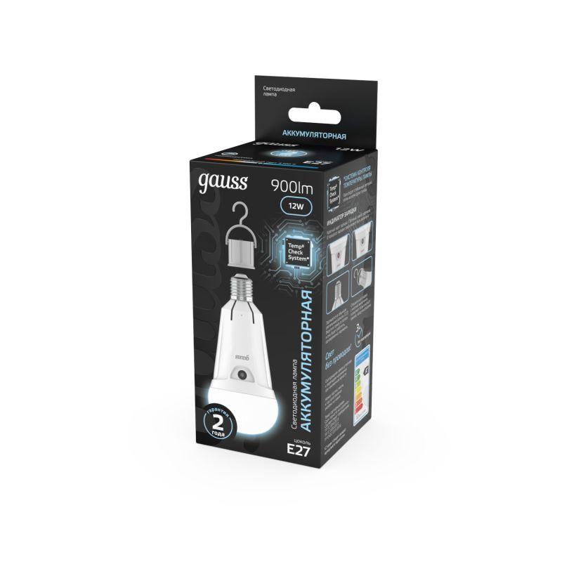 Лампа светодиодная Black 12Вт A80 грушевидная 4100К нейтр. бел. E27 900лм авар. аккум. Li-Ion GAUSS 102002212 фото в каталоге от BTSprom.by