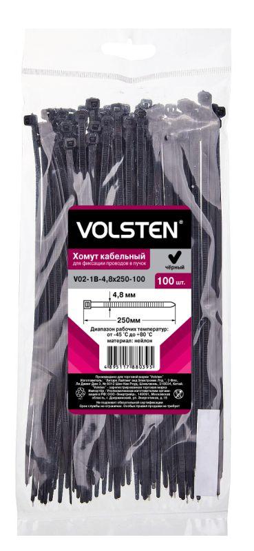 хомут v02-1b-4.8х250-100 4.8х250 нейл. черн. (уп.100шт) volsten 12964 от BTSprom.by
