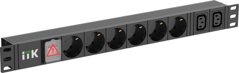 блок розеток 6-м pdu немец. станд. + 2 с13 led 1u шнур 2м немец. станд. itk ph12-6d2c131-p от BTSprom.by