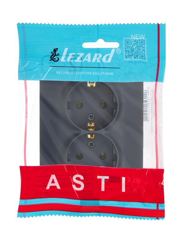  Розетка 2-м СП ASTI 16А IP20 с заземл. термопласт черн. бархат LEZARD 7081-4200-127B фото в каталоге от BTSprom.by