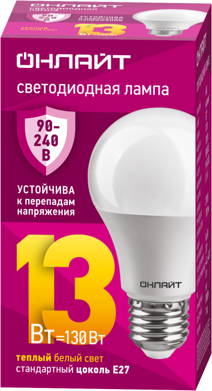 лампа светодиодная 90 532 oll-a60-13-230-2.7к-e27 pro 90-240в онлайт 90532 от BTSprom.by