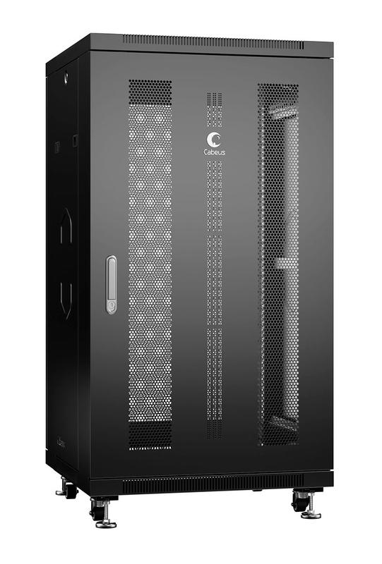шкаф монтажный телекоммуникационный напольн. nd-05c-22u60/80-bk 19дюйм 22u 600х800х1166мм для распределит. и серверн. оборудования; передн. и задн. перфорир. двери ручка с замком ral 9004 черн. cabeus 8563c от BTSprom.by