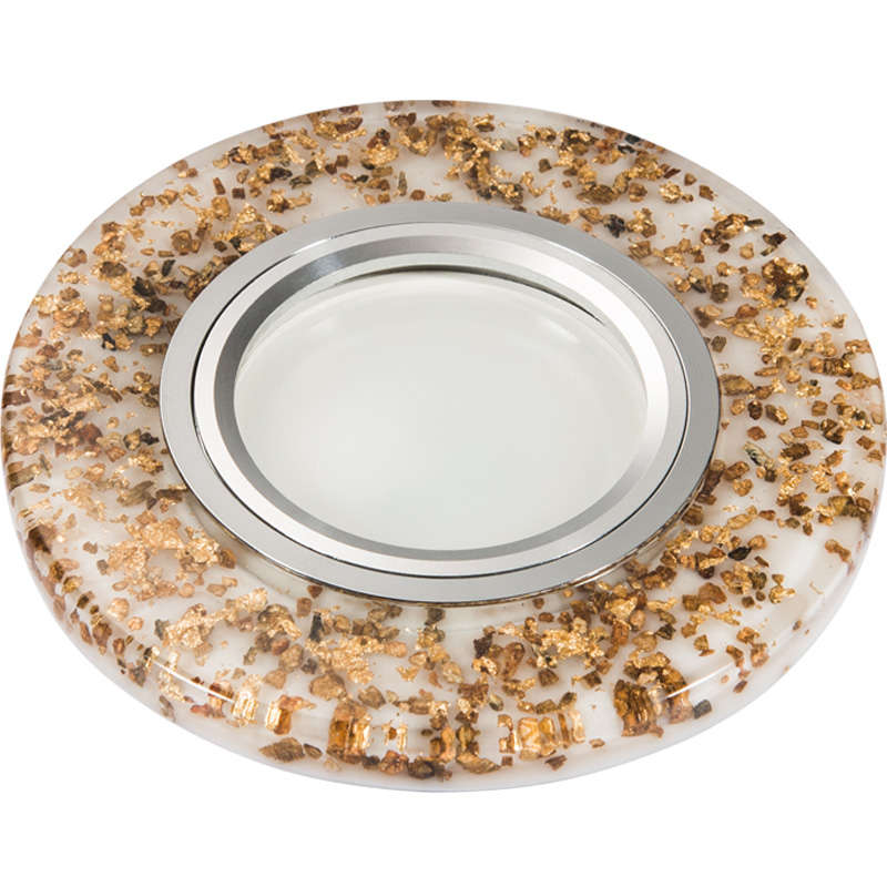светильник декоративный luciole dls-l108 gu5.3 chrome/white gu5.3 встраив. доп. светодиод. подсветка 3вт без лампы основание метал. хром отделка полимерн. покрытие бел. с частицами цвета кофе fametto ul-00000359 от BTSprom.by