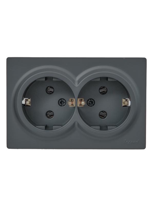  Розетка 2-м ОП LETO с заземл. закрытый корпус ПБТ графит LEZARD 752-3400-127B фото в каталоге от BTSprom.by