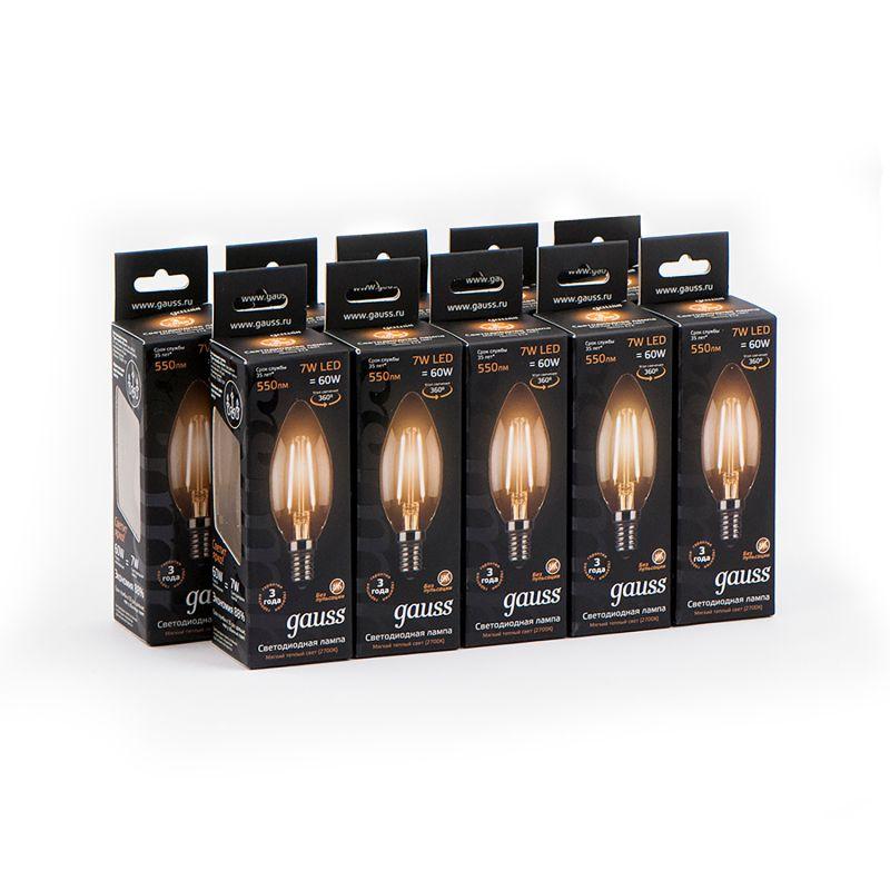 Лампа светодиодная филаментная Black Filament 7Вт свеча 2700К тепл. бел. E14 550лм GAUSS 103801107 фото в каталоге от BTSprom.by