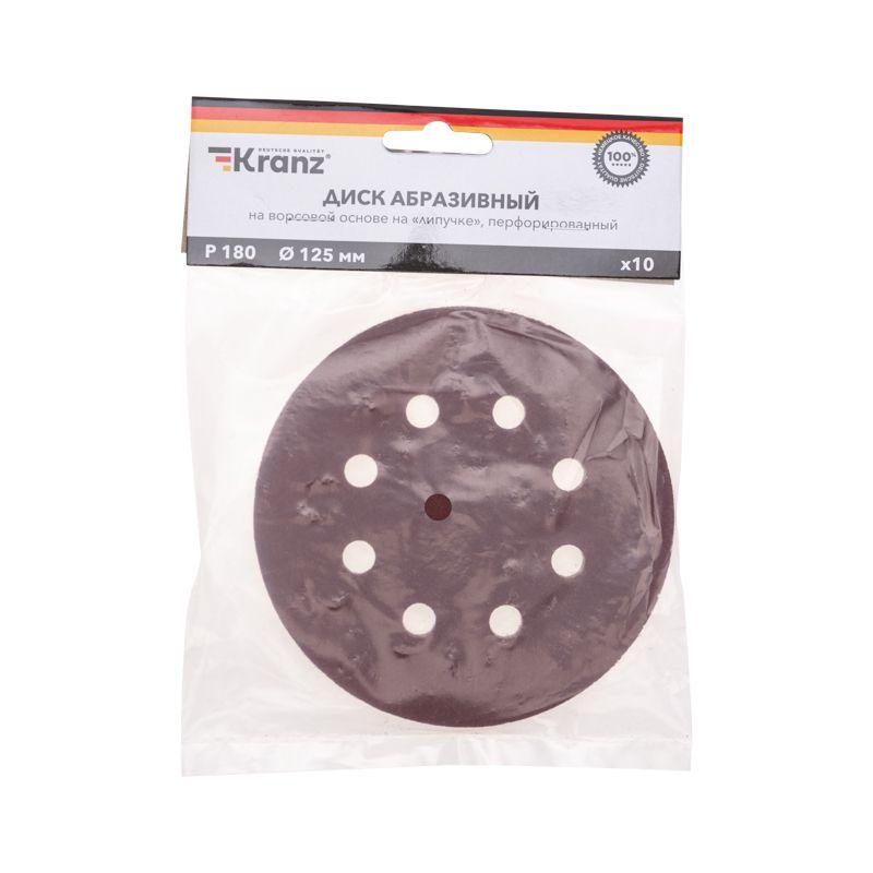  Диск абразивный на ворсовой основе на липучке перфорир. P180 125мм (уп.10шт) Kranz KR-91-1169 фото в каталоге от BTSprom.by