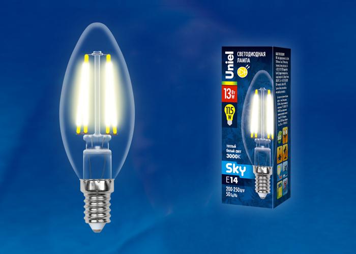 лампа светодиодная led-c35-13w/3000k/e14/cl pls02wh uniel ul-00005899 от BTSprom.by