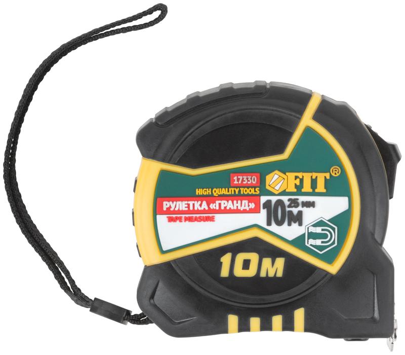  Рулетка Гранд 10мх25мм калибр. лента; нейлон. покрытие; магн. крючок; двойной стопор; прорезиненный корпус FIT 17330 фото в каталоге от BTSprom.by
