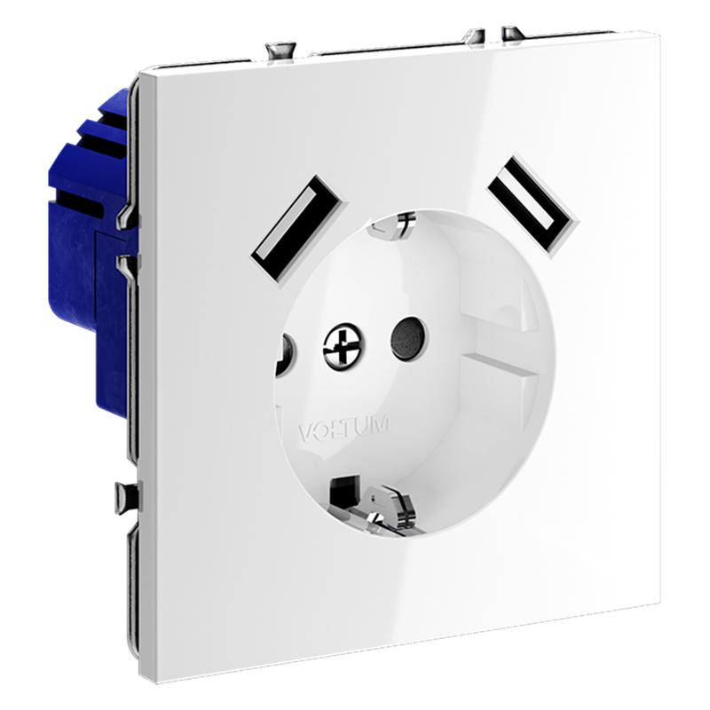  Розетка 1-м СП S70 16А с USB A+A с заземл. защ. шторки механизм бел. глянцевый Voltum VLS040401 фото в каталоге от BTSprom.by