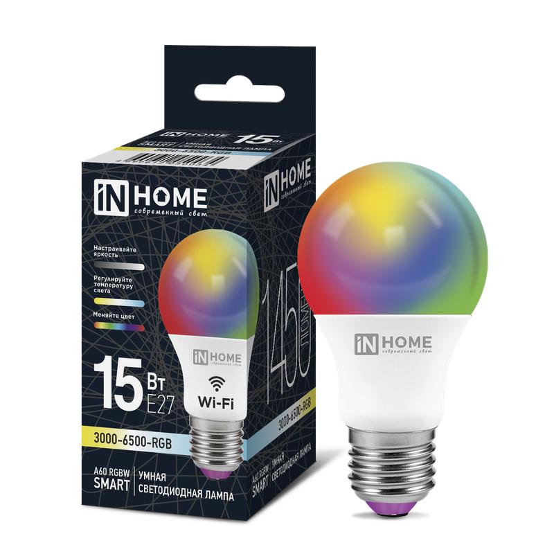 лампа светодиодная led-a60-rgbw-smart 15вт 3000-6500к e27 1450лм 230в димм. in home 4690612050034 от BTSprom.by