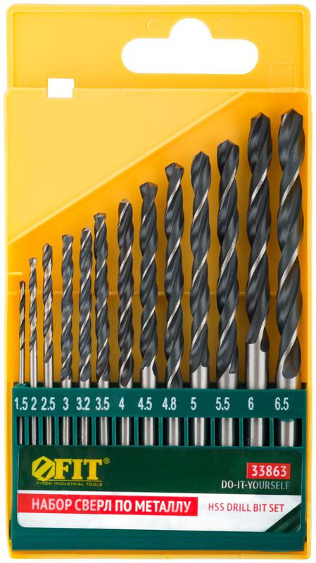  Набор сверл по металлу HSS черненых 13шт (15-2-25-3-32-35-4-45-48-5-55-6-65мм) FIT 33863 фото в каталоге от BTSprom.by