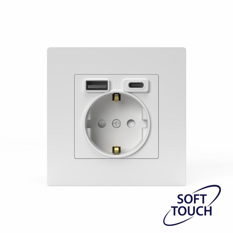  Розетка 1-м СП Pixel IP20 с заземл. с 2-мя заряд. устр. USB тип A+C механизм айс TOKOV ELECTRIC TKE-PX-R1U2AC-C34 фото в каталоге от BTSprom.by