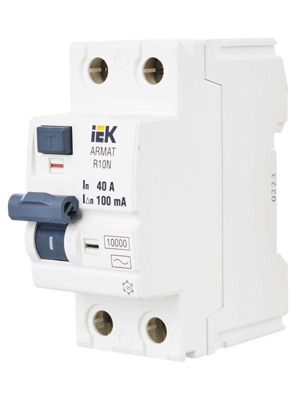  Выключатель дифференциального тока (УЗО) 2п 40А 100мА тип AC ВДТ R10N ARMAT IEK AR-R10N-2-040C100 фото в каталоге от BTSprom.by