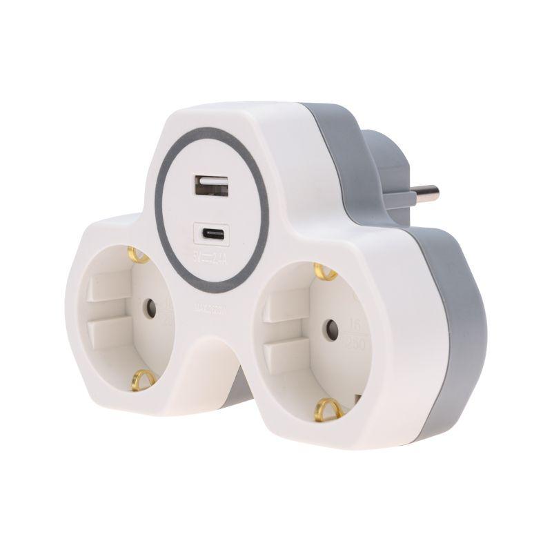 разветвитель 2-м 16а + usb-a + usb-c с заземл. защ. шторки бел. rexant 11-1253 от BTSprom.by