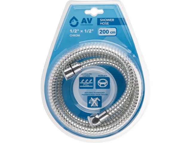 шланг душевой, pvc, 1/2" г-г 200 см, хром, av engineering (гайка латунь (anti-twist), 10 бар) avsss-112 от BTSprom.by