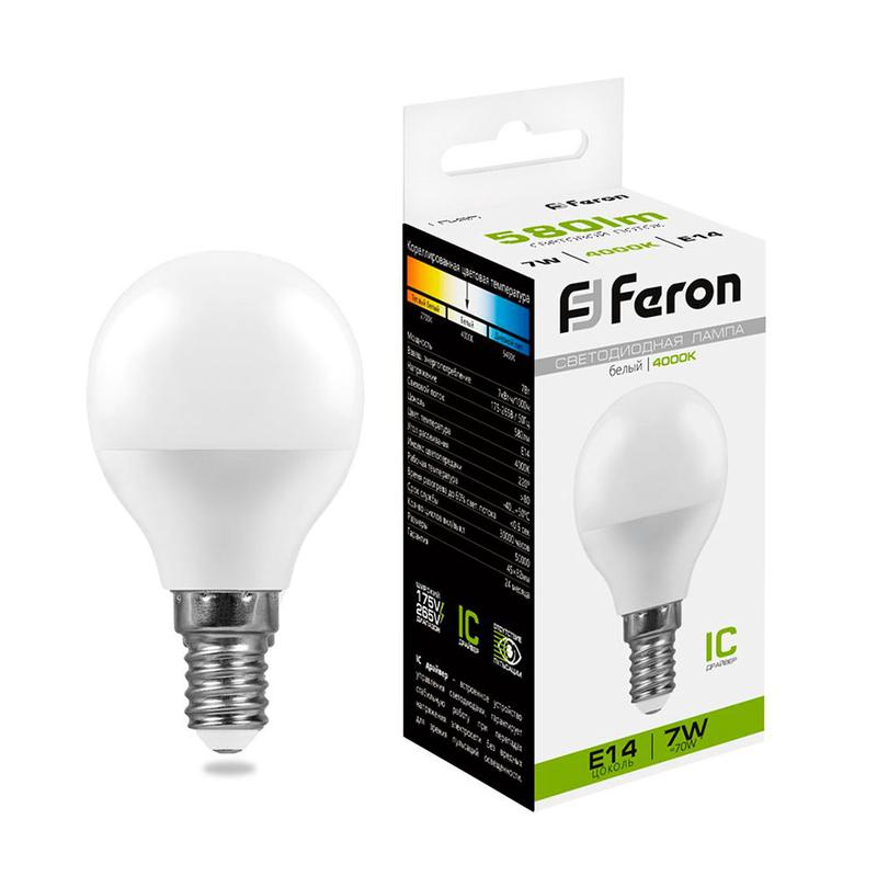 лампа светодиодная 7вт 230в e14 4000к g45 lb-95 feron 25479 от BTSprom.by