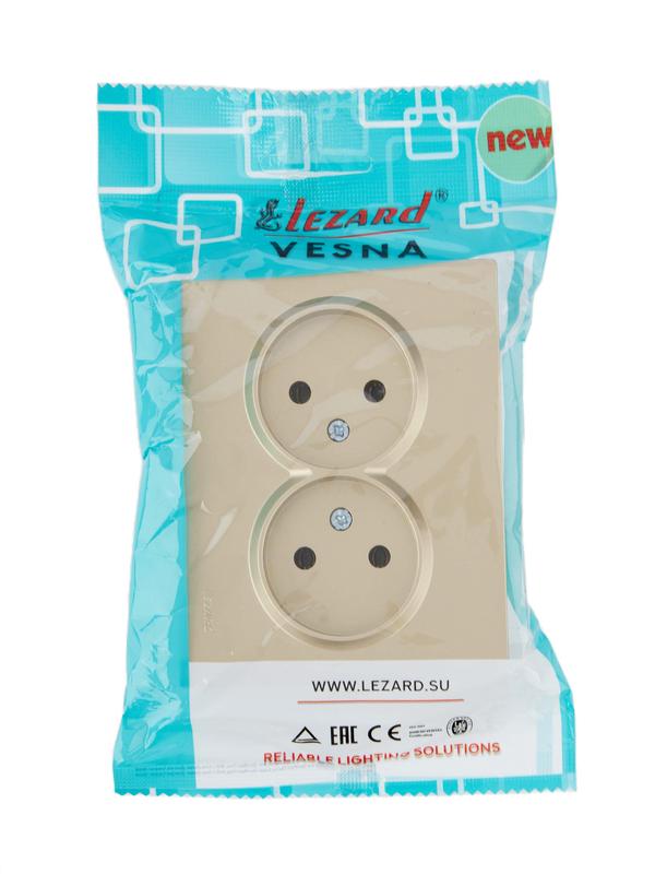  Розетка VESNA двойная без заземл. ПБТ зол. LEZARD 742-3600-128B фото в каталоге от BTSprom.by