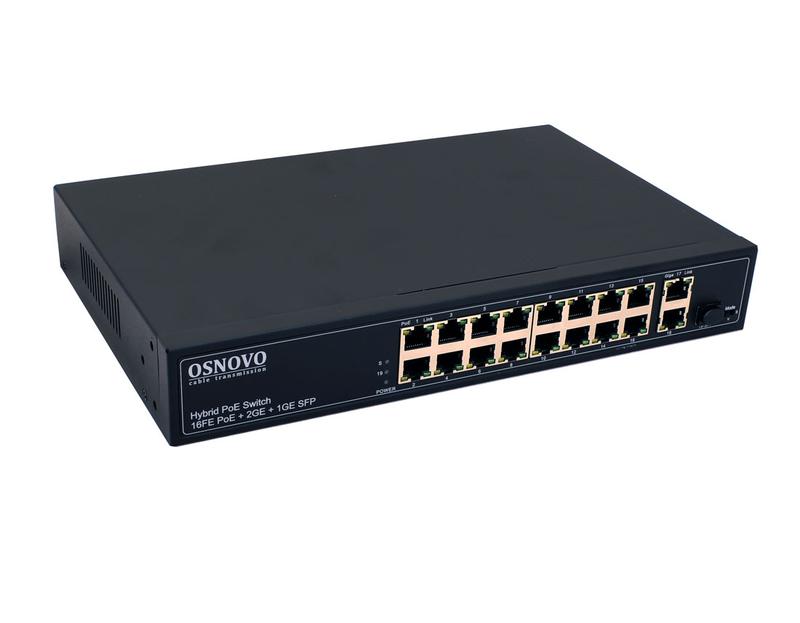 коммутатор poe fe 16 х10/100 base-t с poe 2 x ge uplink (rj45) 1 x ge sfp uplink poe на порт до 30вт суммарно poe до 292вт sw-61621(300w) osnovo 1000640815 от BTSprom.by
