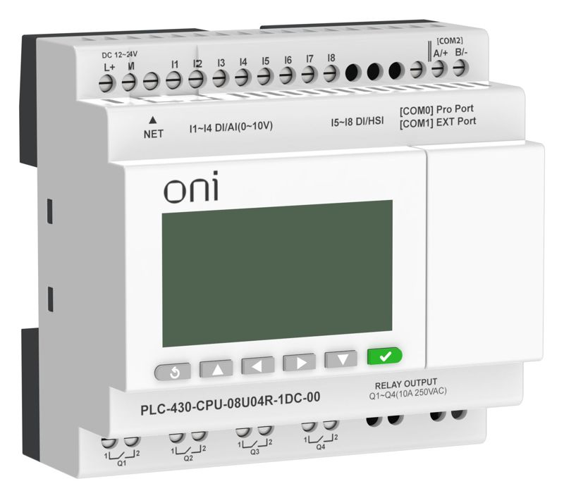  Модуль ЦПУ ПЛК 430 4 DI 4 UI (0-10В/DI) 4 RO 24В DC с Ethernet портом с экраном ONI PLC-430-CPU-08U04R-1DC-00 фото в каталоге от BTSprom.by