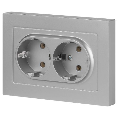  Розетка 2-м СП Accent 6-205-03 16А IP20 250В 2P+E Schuko AL/CU алюм. Intro Б0063490 фото в каталоге от BTSprom.by