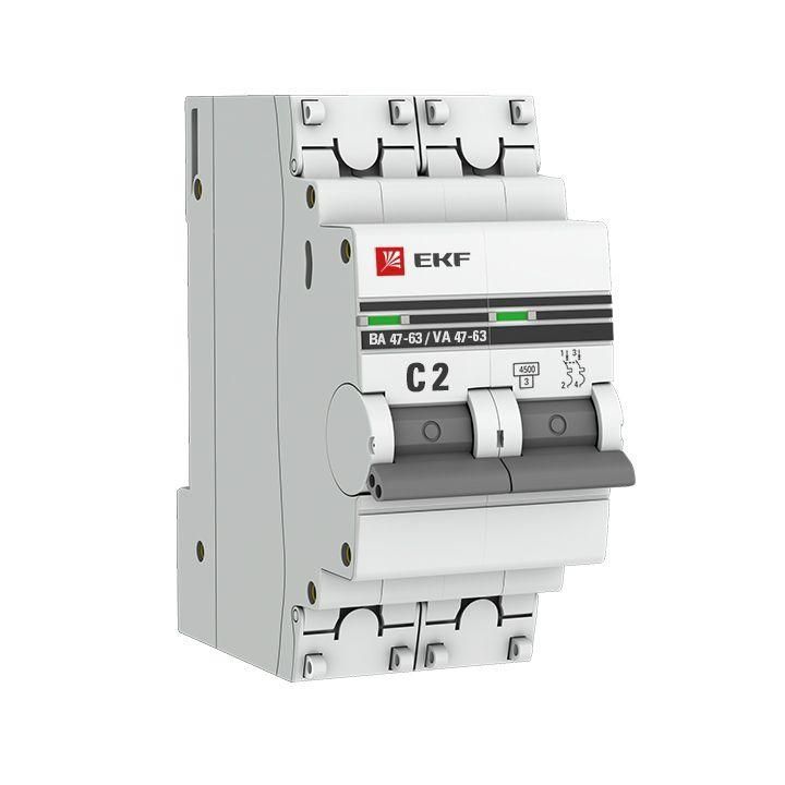 выключатель автоматический модульный 2п c 2а 4.5ка ва 47-63 proxima ekf mcb4763-2-02c-pro от BTSprom.by