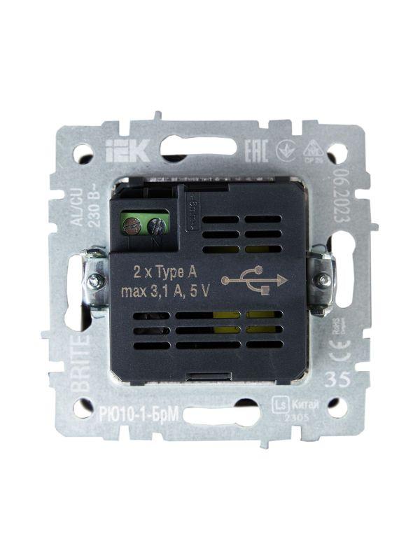  Розетка BRITE USB A+A 3.1А РЮ10-1-БрМ механизм маренго IEK BR-U21-D31-K35 фото в каталоге от BTSprom.by