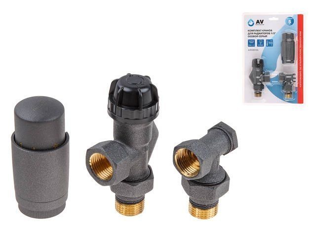 комплект кранов осевой 1/2" для радиатора серый, av engineering (инд. упак.) (m30x1.5) ave32012g от BTSprom.by