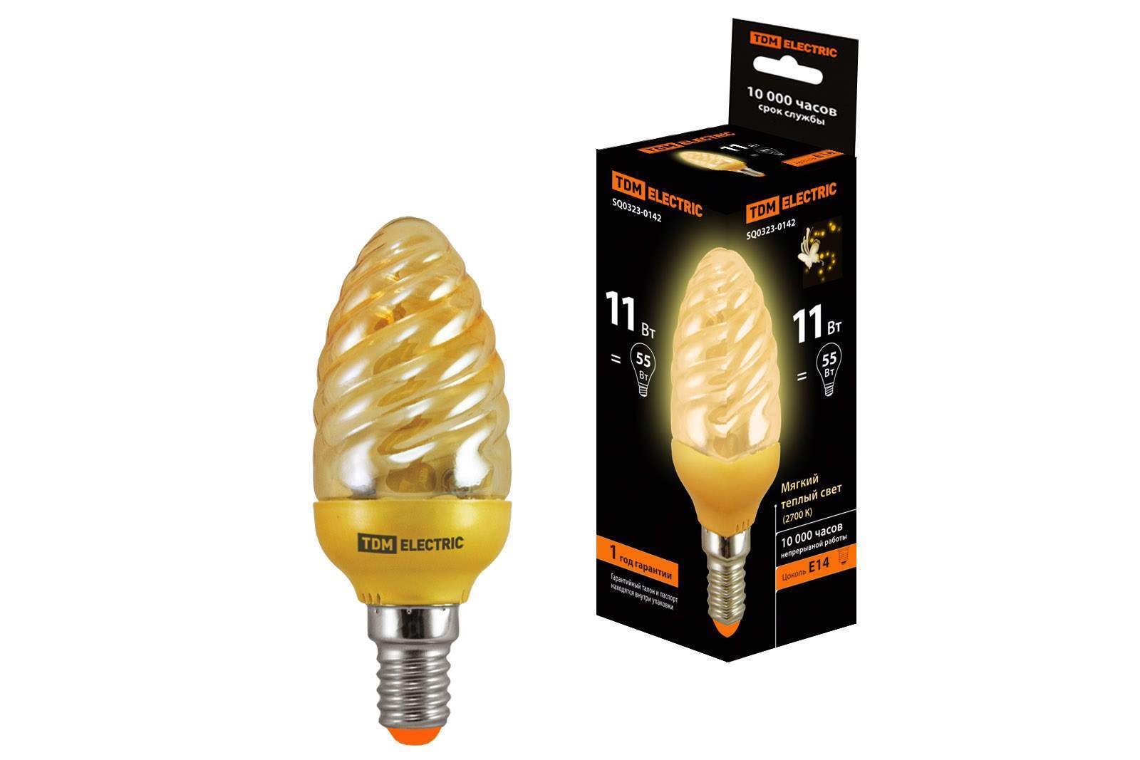 лампа энергосберегающая клл-сgt-11 вт-2700 к–е14 tdm (золотая витая свеча) (mini) от BTSprom.by