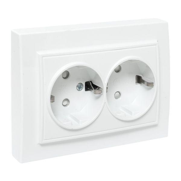  Розетка 2-м СП Минск 16А IP20 с заземл. защ. шторки бел. Basic EKF ERR16-128-100 фото в каталоге от BTSprom.by