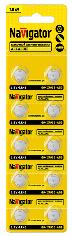 элемент питания алкалиновый "таблетка" 95 670 nbt-13 (lr45 ag9 lr936 bp10) (блист.10шт) navigator 95670 от BTSprom.by